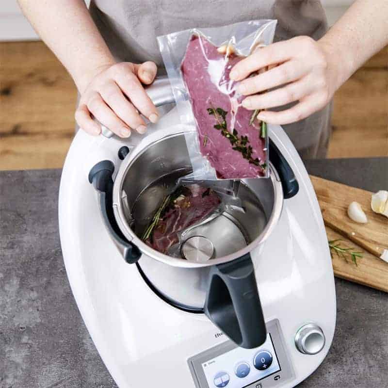 Vacuum-packed meat in a Thermomix